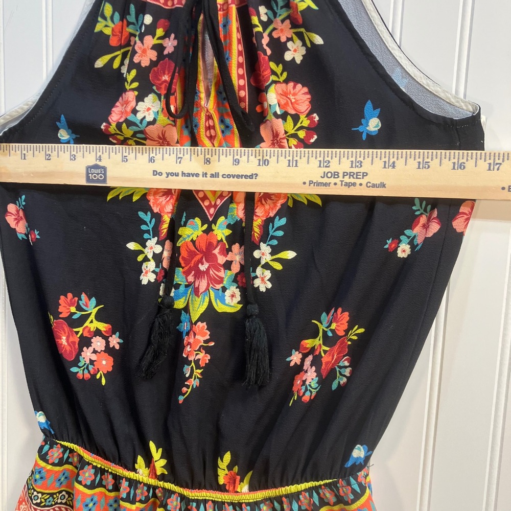 Flying Tomato Women S Black Floral Halter Mini Dress Tassel‎ Keyhole Gypsy Boho - Picture 9 of 10